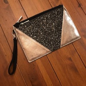 Express Rose Gold and Black Glitter Clutch
